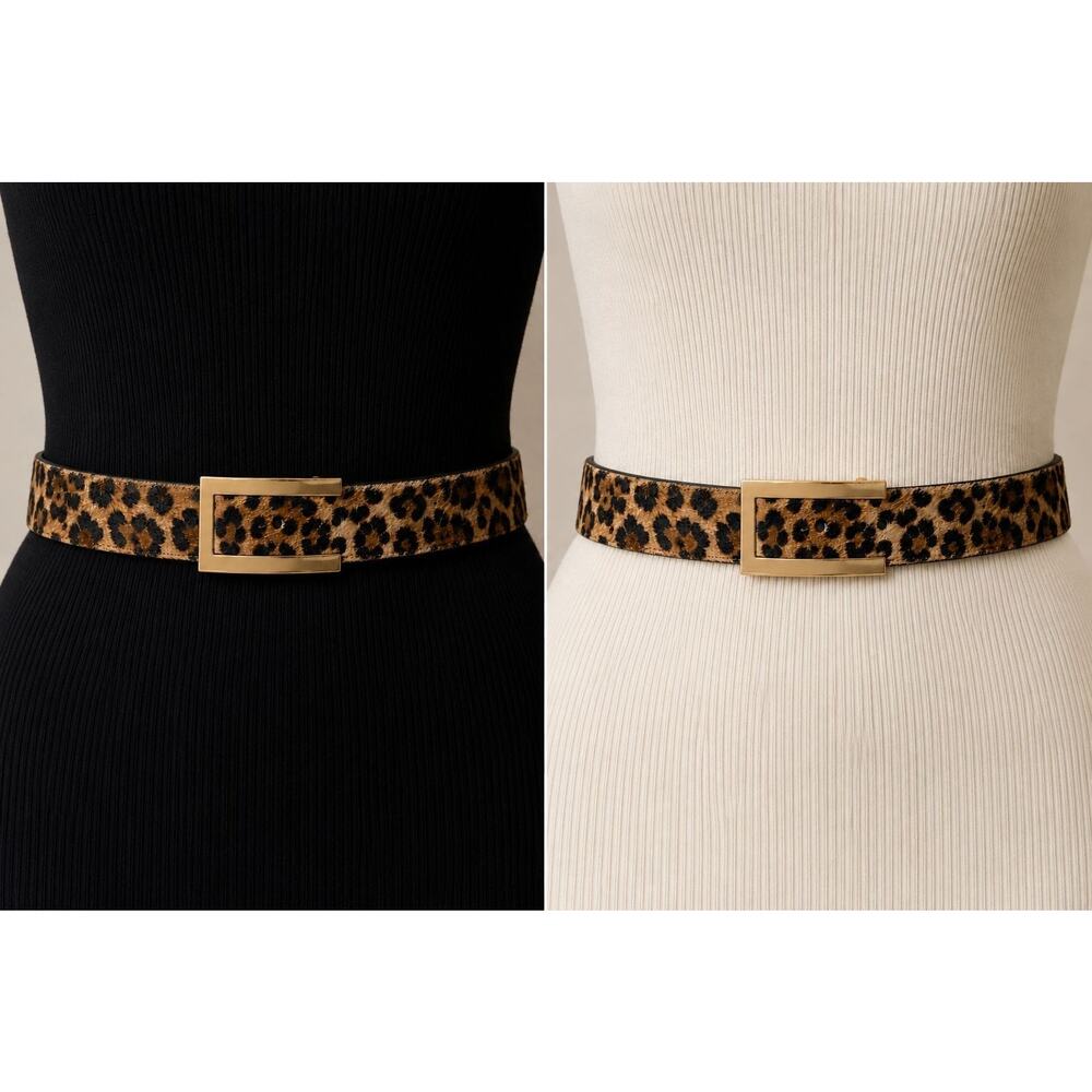 White House Black Market Leopard Haircalf Belt Gold Buckle Women’s Size M-1 Belt